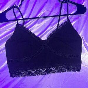 Lace Trim Black Cropped Top